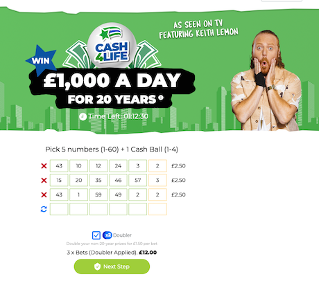 Cash4life lotto bet screenshot at Lotto Go