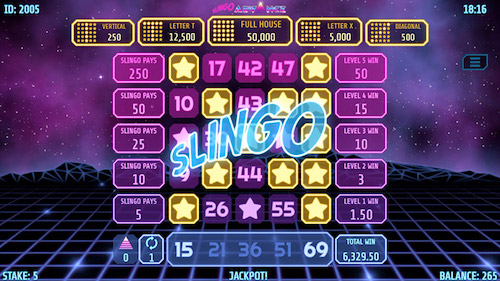 Slingo Advance is a retro computer-style Slingo bingo slot that uses wilds and free spins