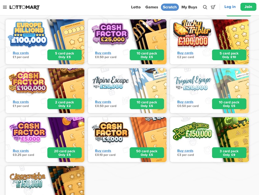 Play some of the best scratch cards to win in 2023 at Lottomart Games