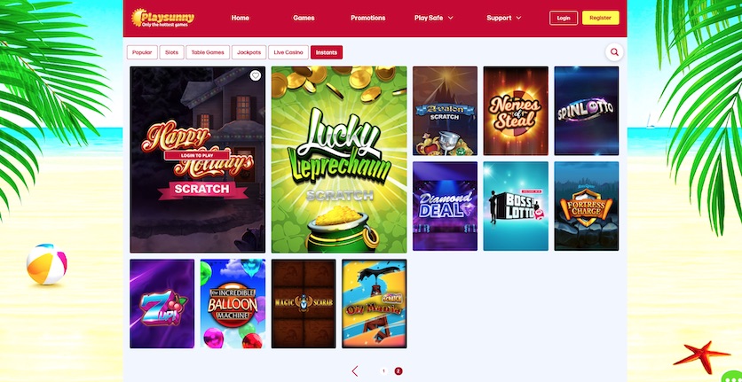 Play instant wins and buy scratch cards at PlaySunny