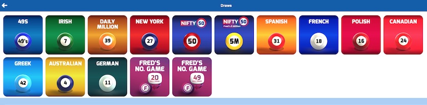 Overview of 15 different lottery games available on Betfred Lotto