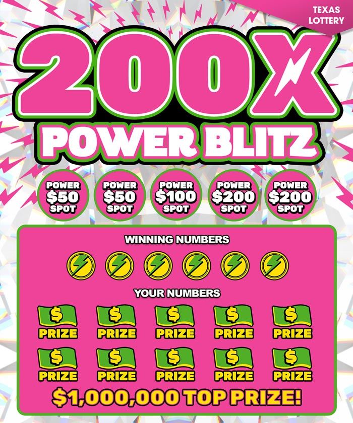 200X Power Blitz online scratch card at Giant Lottos with $1 million jackpot and multipliers up to 200X