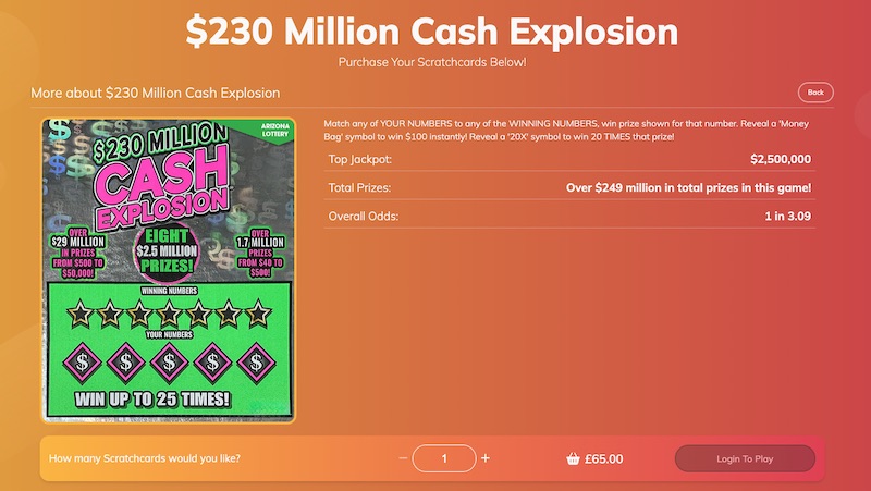 Play Scratch Cards online at Giant Lottos including $230 Million Cash Explosion