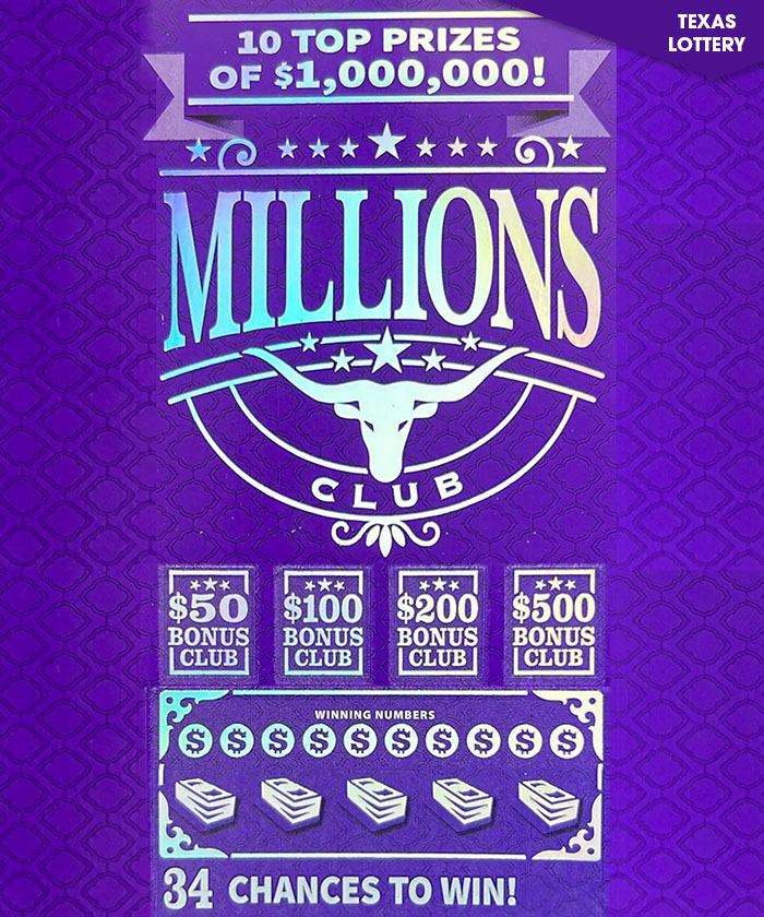 Millions Club scratch card game at Giant Lottos with $1 million jackpot, bonus clubs up to $500 and multipliers
